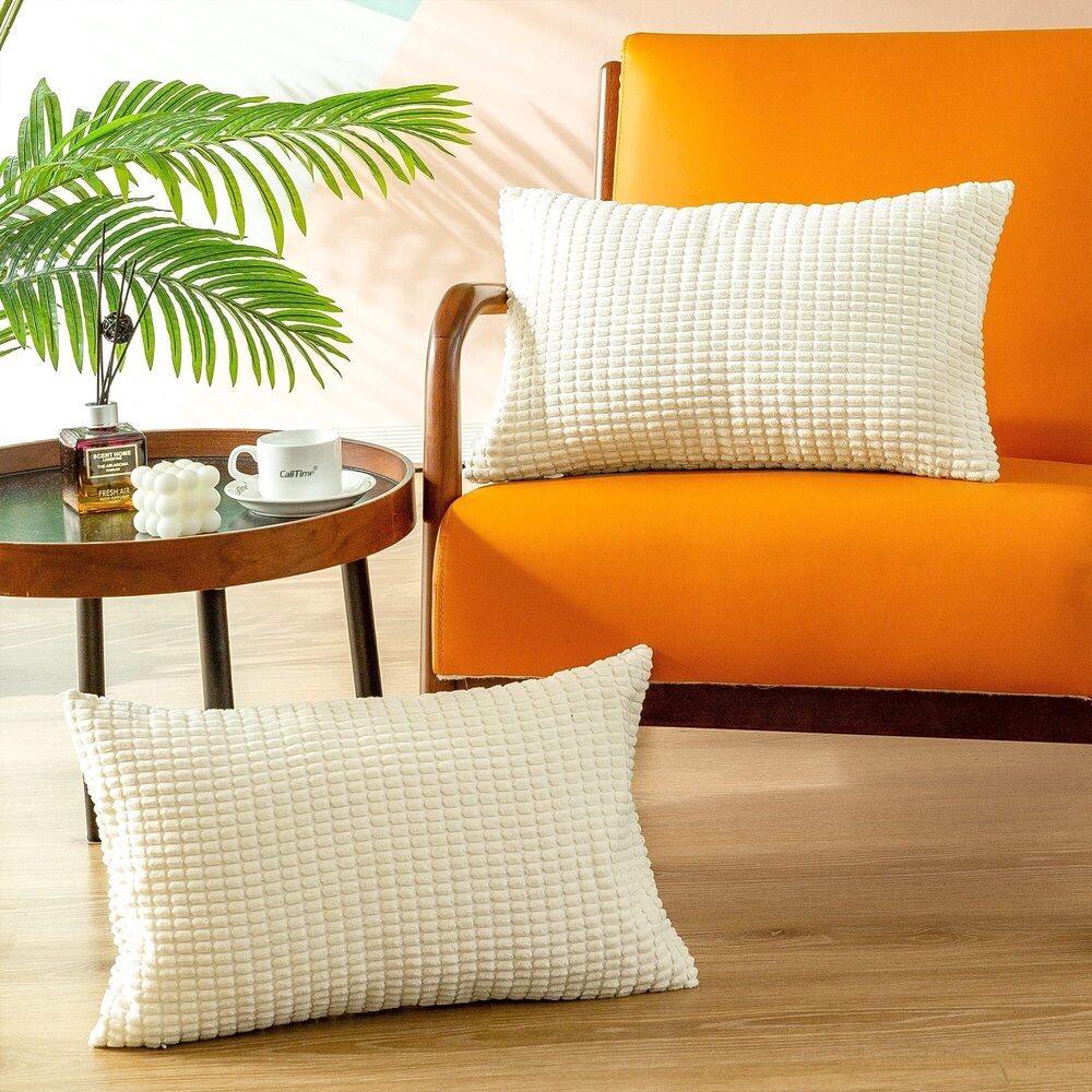 7160 Throw Pillow Covers Pack of 2 Comfy Corduroy Corn Striped Waffle